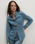 Eddie Embellished Chambray Shirt Riviera Breeze Tops - Button Down Veronica Beard