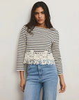 Hovey Striped Lace Shirt white & Navy Stripe Tops - Tees Veronica Beard