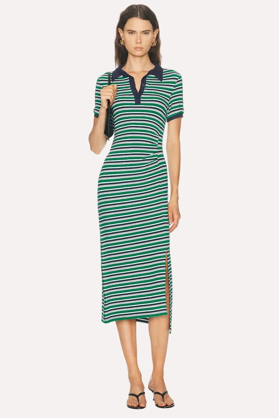 Shelby Knit Polo Midi Dress Kelly Green Stripe – Peter Kate