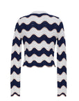 Jolene Cardigan Crochet Wave Stripe Sweater - Cardigans Cara Cara