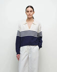 Jules Knit Polo Midnight Stripe Sweater - V-Neck Simkhai