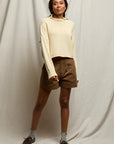 Kiki Cropped Mock Neck Cotton Sweater Custard Sweater - Turtleneck perfectwhitetee