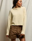 Kiki Cropped Mock Neck Cotton Sweater Custard Sweater - Turtleneck perfectwhitetee