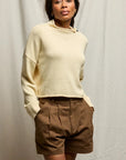 Kiki Cropped Mock Neck Cotton Sweater Custard Sweater - Turtleneck perfectwhitetee