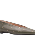 Kira Khaki Studded Leather Flats - Ballet French Sole