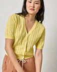 Open Stitch V Neck Cardigan Lemon Sweater - Cardigans Lilla P