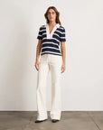 Melanie Top Maritime Blue/Cream Wide Stripe Tops - Blouses Tanya Taylor