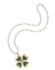 Lucky in Love Clover Pendant with Malachite 18" Drawn Link Necklaces Jane Win