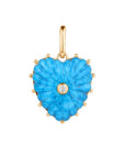 Blue heart-shaped pendant with gold accents on a white background
