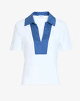 Melanie Top Optic White with Blue Collar Tops - Blouses Tanya Taylor