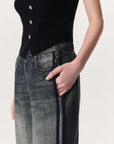 Miramar Wide-Leg Track Pant Washed Black Denim - Flare & Wide Leg rag & bone