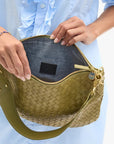 Moyen Messenger Medium Woven Diagonal Olive Crossbody Clare V.