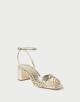 Olivia Leather Knot Mid Heel Sandal Champagne