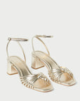 Olivia Leather Knot Mid Heel Sandal Champagne