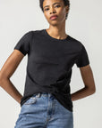 Short Sleeve Crewneck Black Tops - Tees Lilla P