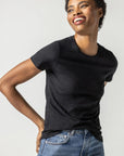 Short Sleeve Crewneck Black Tops - Tees Lilla P