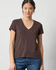 Short Sleeve Back Seam V-Neck Espresso Tops - Tees Lilla P