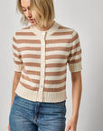 Elbow Sleeve Cardigan Fawn Stripe Sweater - Cardigans Lilla P