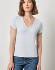 Short Sleeve Back Seam V Neck Glass Tops - Tees Lilla P