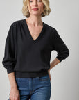 V Neck Blouson Sweater Black Sweater - V-Neck Lilla P