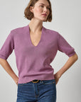 V-Neck Elbow Short Sleeve Sweater Dewberry Sweater - V-Neck Lilla P