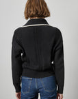 Contrast Collar Zip Cardigan Black Sweater - Cardigans Lilla P