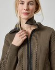 Contrast Collar Zip Cardigan Olive Sweater - Cardigans Lilla P