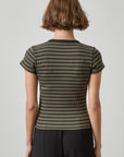Ribbed Short Sleeve Crew Tee Olive Stripe Tops - Tees Lilla P