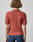 Elbow Sleeve Collared Split Neck Tee Henna Tops - Tees Lilla P
