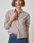 Straight Fit Short Button Down Chestnut Stripe Tops - Button Down Lilla P