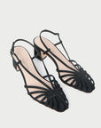 Priscilla Lattice Slingback Mid Heel Sandal Black