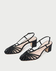 Priscilla Lattice Slingback Mid Heel Sandal Black