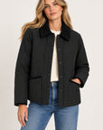 Quilted Corduroy Collar Jacket Black Outerwear - Longsleeve Elliott Lauren