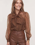 The Long Sleeve French Bow Shirt Caramel Tops - Blouses The Shirt