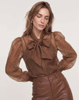 The Long Sleeve French Bow Shirt Caramel Tops - Blouses The Shirt