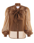 The Long Sleeve French Bow Shirt Caramel Tops - Blouses The Shirt