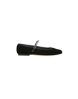 Ellie Velvet Crystal-Strap Flats Black