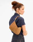 Petit Moyen Messenger Suede with Whipstitch Caramel