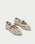 Pierre Lace Mary Jane Green Sandals - Flat Sandals Flabelus