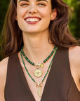 Double Wrap Diamond Cut Beaded Necklace Malachite and Gold Necklaces Jane Win