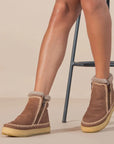 Setsu Crochet Side Zip Ankle Boot Camel Suede Beige Boots - Booties laidbacklondon