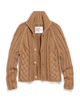 Mini Cotswolds Cropped Cable Knit Cardigan Camel Sweater - Cardigans Frank & Eileen