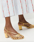 Priscilla Lattice Slingback Mid Heel Sandal Gold Sandals - Heeled Sandals Loeffler Randall
