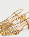 Priscilla Lattice Slingback Mid Heel Sandal Gold Sandals - Heeled Sandals Loeffler Randall