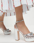 Rivka Leather Knot Platform Sandal Silver Sandals - Heeled Sandals Loeffler Randall