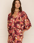 Mirabel Top Ikat Foliage Bordeaux Red Tops - Blouses Figue