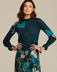 Patricia Sweater Blooming Floral Peacock Blue Sweater - Crewneck Figue