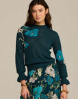 Patricia Sweater Blooming Floral Peacock Blue Sweater - Crewneck Figue