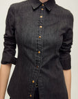 Eddie Shirt Washed Onyx Tops - Button Down Veronica Beard