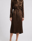 Anina Satin Shirtdress Dark Moss Dresses - Midi Rails